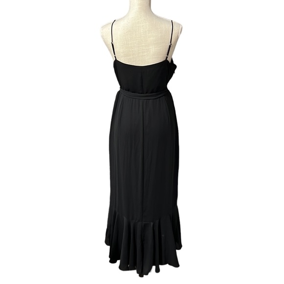 J Crew Spaghetti Strap Black Drapey Faux Wrap Ruffles Mid Calf Midi Womens 14 - Picture 4 of 11
